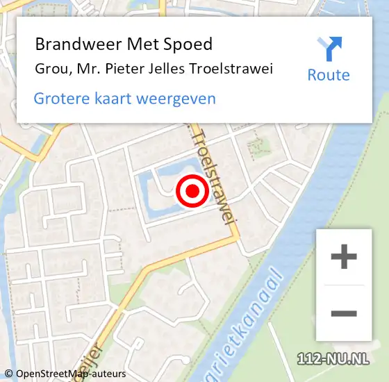 Locatie op kaart van de 112 melding: Brandweer Met Spoed Naar Grou, Mr. Pieter Jelles Troelstrawei op 28 oktober 2022 14:05