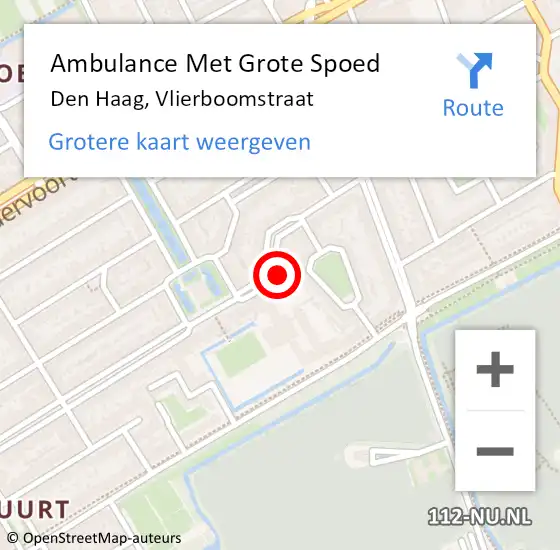 Locatie op kaart van de 112 melding: Ambulance Met Grote Spoed Naar Den Haag, Vlierboomstraat op 28 oktober 2022 14:19