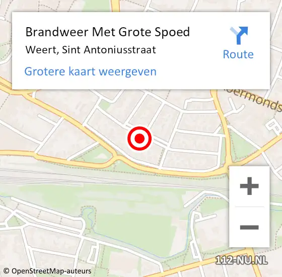 Locatie op kaart van de 112 melding: Brandweer Met Grote Spoed Naar Weert, Sint Antoniusstraat op 28 oktober 2022 14:37