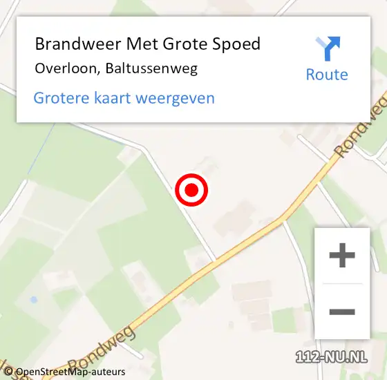 Locatie op kaart van de 112 melding: Brandweer Met Grote Spoed Naar Overloon, Baltussenweg op 28 oktober 2022 15:02