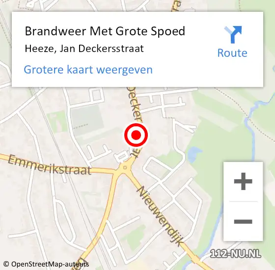 Locatie op kaart van de 112 melding: Brandweer Met Grote Spoed Naar Heeze, Jan Deckersstraat op 28 oktober 2022 15:04