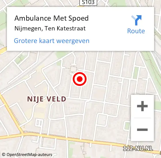 Locatie op kaart van de 112 melding: Ambulance Met Spoed Naar Nijmegen, Ten Katestraat op 28 oktober 2022 15:08