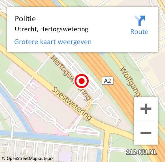 Locatie op kaart van de 112 melding: Politie Utrecht, Hertogswetering op 28 oktober 2022 15:17