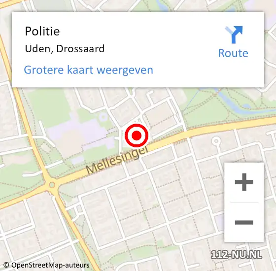 Locatie op kaart van de 112 melding: Politie Uden, Drossaard op 28 oktober 2022 16:29