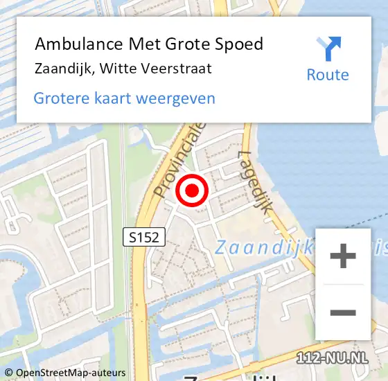Locatie op kaart van de 112 melding: Ambulance Met Grote Spoed Naar Zaandijk, Witte Veerstraat op 28 oktober 2022 16:42