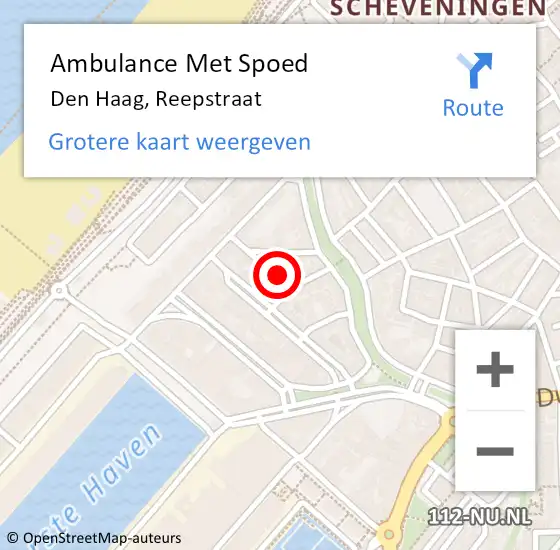 Locatie op kaart van de 112 melding: Ambulance Met Spoed Naar Den Haag, Reepstraat op 28 oktober 2022 16:45