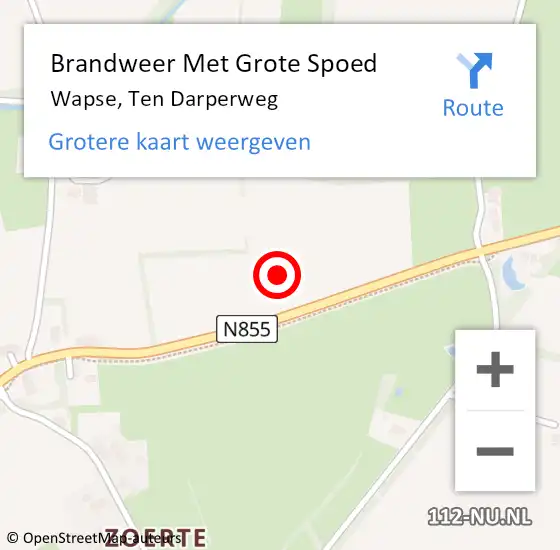Locatie op kaart van de 112 melding: Brandweer Met Grote Spoed Naar Wapse, Ten Darperweg op 28 oktober 2022 17:16