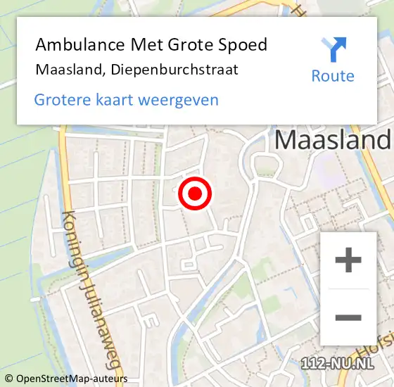 Locatie op kaart van de 112 melding: Ambulance Met Grote Spoed Naar Maasland, Diepenburchstraat op 28 oktober 2022 17:21