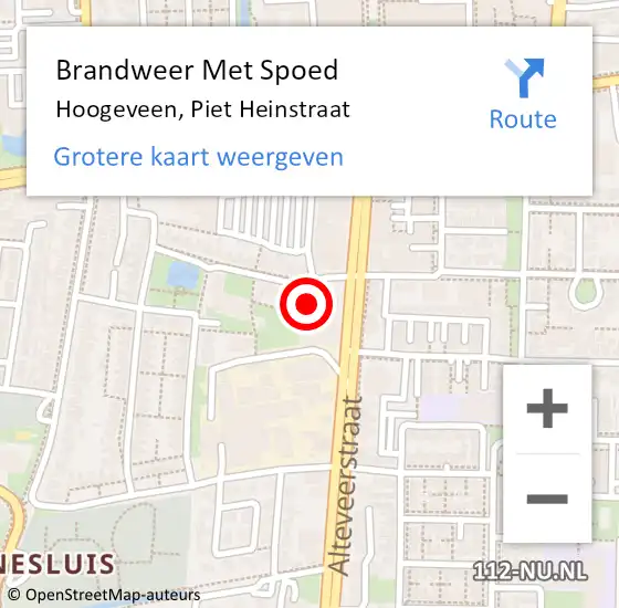 Locatie op kaart van de 112 melding: Brandweer Met Spoed Naar Hoogeveen, Piet Heinstraat op 28 oktober 2022 17:40