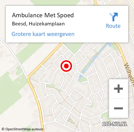 Locatie op kaart van de 112 melding: Ambulance Met Spoed Naar Beesd, Huizekamplaan op 28 oktober 2022 17:42