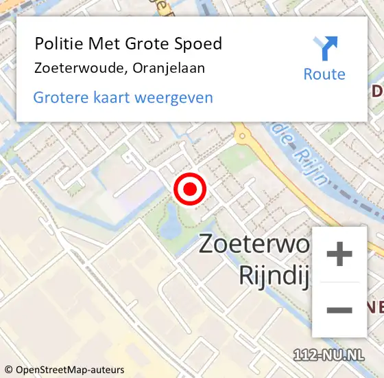 Locatie op kaart van de 112 melding: Politie Met Grote Spoed Naar Zoeterwoude, Oranjelaan op 28 oktober 2022 17:44