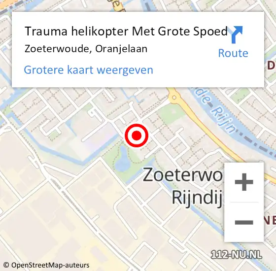 Locatie op kaart van de 112 melding: Trauma helikopter Met Grote Spoed Naar Zoeterwoude, Oranjelaan op 28 oktober 2022 17:47