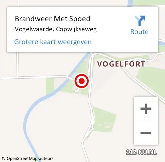 Locatie op kaart van de 112 melding: Brandweer Met Spoed Naar Vogelwaarde, Copwijkseweg op 28 oktober 2022 17:51