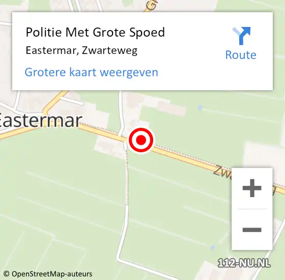 Locatie op kaart van de 112 melding: Politie Met Grote Spoed Naar Eastermar, Zwarteweg op 28 oktober 2022 18:57