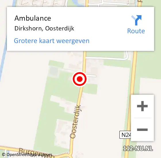 Locatie op kaart van de 112 melding: Ambulance Dirkshorn, Oosterdijk op 28 oktober 2022 19:12