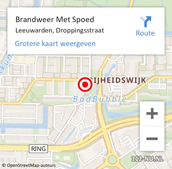 Locatie op kaart van de 112 melding: Brandweer Met Spoed Naar Leeuwarden, Droppingsstraat op 28 oktober 2022 19:35