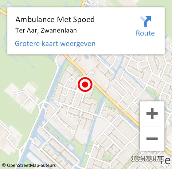 Locatie op kaart van de 112 melding: Ambulance Met Spoed Naar Ter Aar, Zwanenlaan op 3 augustus 2014 04:38