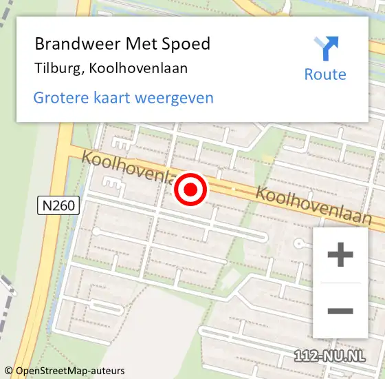 Locatie op kaart van de 112 melding: Brandweer Met Spoed Naar Tilburg, Koolhovenlaan op 28 oktober 2022 20:22