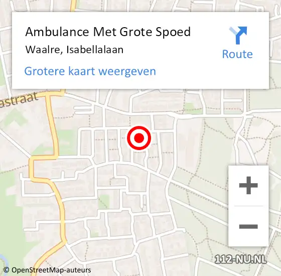 Locatie op kaart van de 112 melding: Ambulance Met Grote Spoed Naar Waalre, Isabellalaan op 3 augustus 2014 04:45