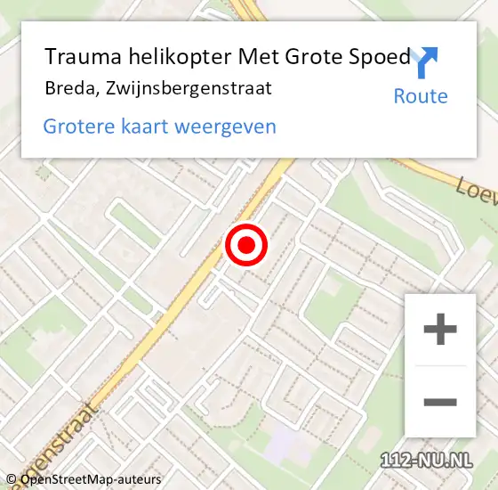 Locatie op kaart van de 112 melding: Trauma helikopter Met Grote Spoed Naar Breda, Zwijnsbergenstraat op 28 oktober 2022 20:41