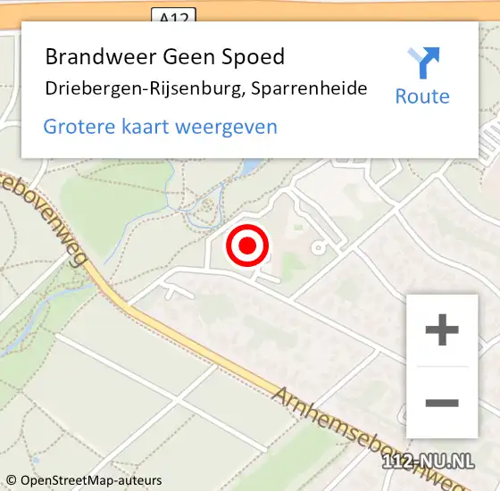 Locatie op kaart van de 112 melding: Brandweer Geen Spoed Naar Driebergen-Rijsenburg, Sparrenheide op 28 oktober 2022 20:42