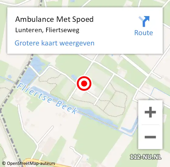 Locatie op kaart van de 112 melding: Ambulance Met Spoed Naar Lunteren, Fliertseweg op 28 oktober 2022 20:47
