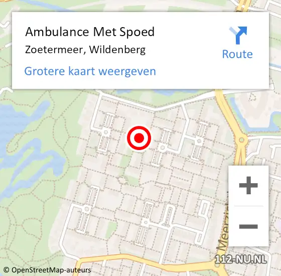 Locatie op kaart van de 112 melding: Ambulance Met Spoed Naar Zoetermeer, Wildenberg op 28 oktober 2022 20:52