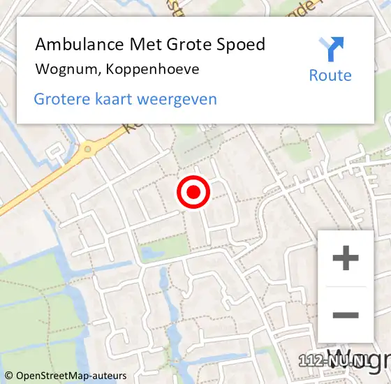 Locatie op kaart van de 112 melding: Ambulance Met Grote Spoed Naar Wognum, Koppenhoeve op 28 oktober 2022 20:57