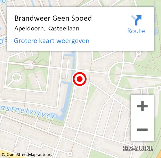 Locatie op kaart van de 112 melding: Brandweer Geen Spoed Naar Apeldoorn, Kasteellaan op 28 oktober 2022 21:20