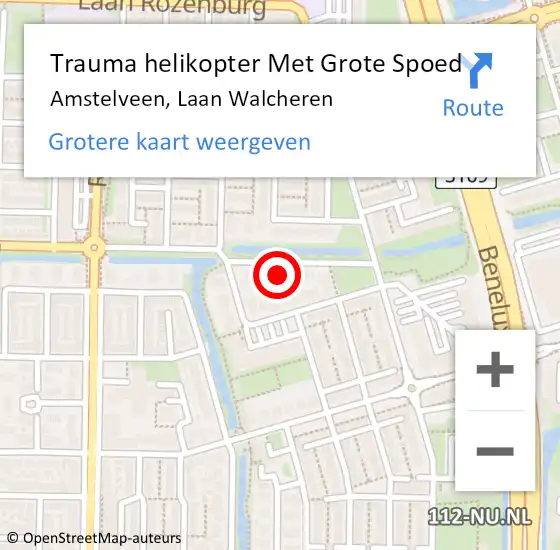 Locatie op kaart van de 112 melding: Trauma helikopter Met Grote Spoed Naar Amstelveen, Laan Walcheren op 28 oktober 2022 21:27