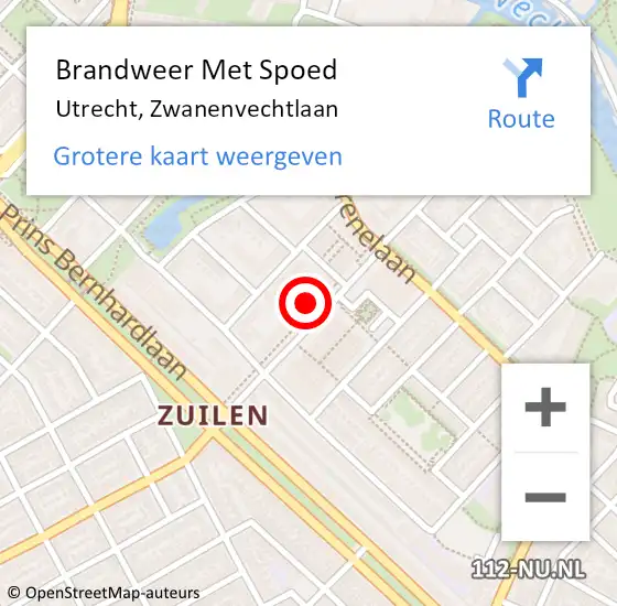 Locatie op kaart van de 112 melding: Brandweer Met Spoed Naar Utrecht, Zwanenvechtlaan op 28 oktober 2022 21:47