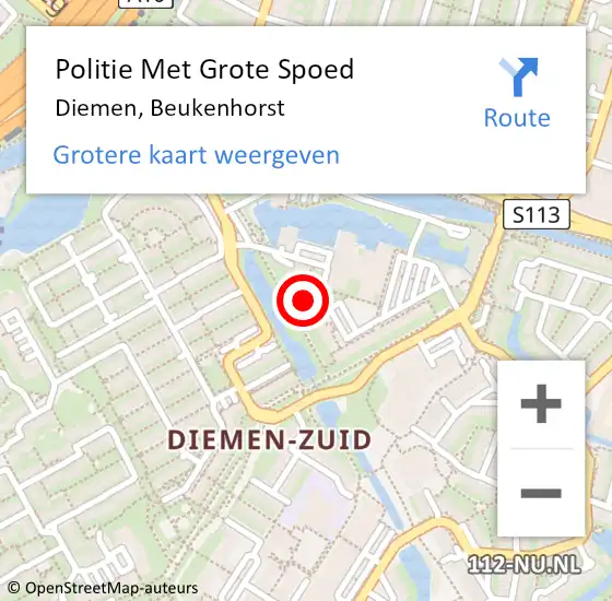 Locatie op kaart van de 112 melding: Politie Met Grote Spoed Naar Diemen, Beukenhorst op 28 oktober 2022 21:59