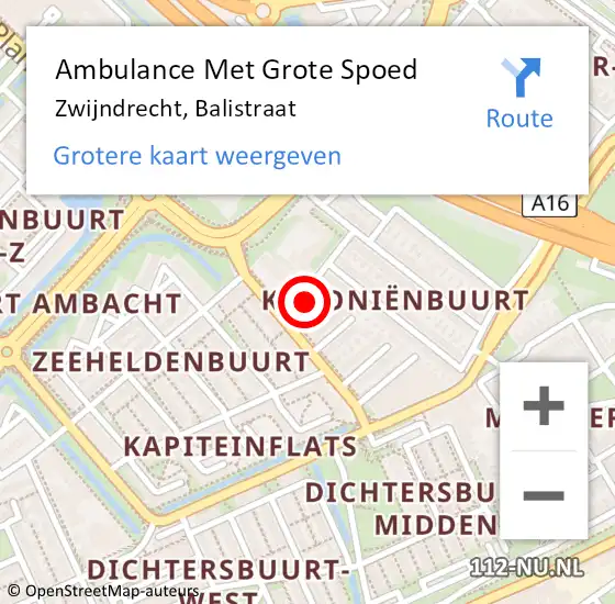 Locatie op kaart van de 112 melding: Ambulance Met Grote Spoed Naar Zwijndrecht, Balistraat op 28 oktober 2022 22:05