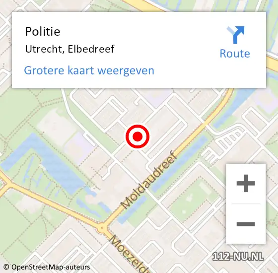 Locatie op kaart van de 112 melding: Politie Utrecht, Elbedreef op 28 oktober 2022 22:14