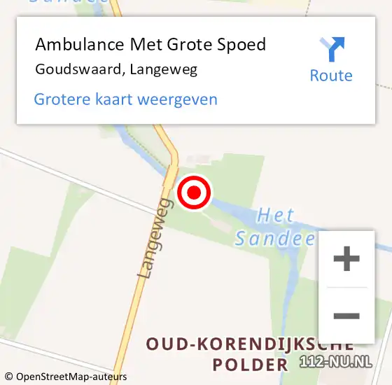 Locatie op kaart van de 112 melding: Ambulance Met Grote Spoed Naar Goudswaard, Langeweg op 28 oktober 2022 22:28