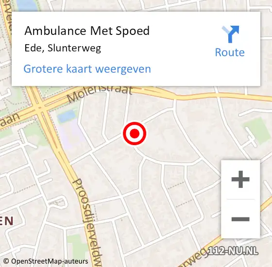 Locatie op kaart van de 112 melding: Ambulance Met Spoed Naar Ede, Slunterweg op 28 oktober 2022 23:02