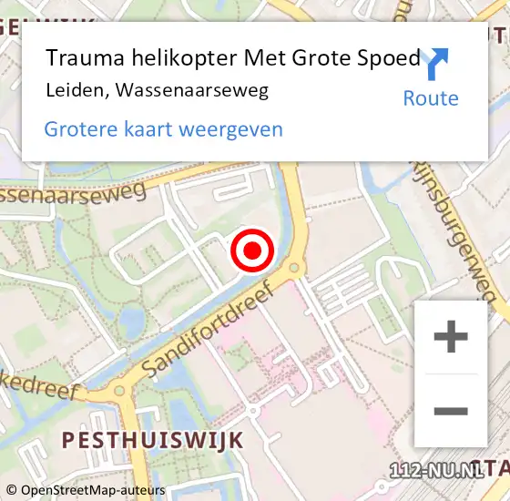 Locatie op kaart van de 112 melding: Trauma helikopter Met Grote Spoed Naar Leiden, Wassenaarseweg op 28 oktober 2022 23:06