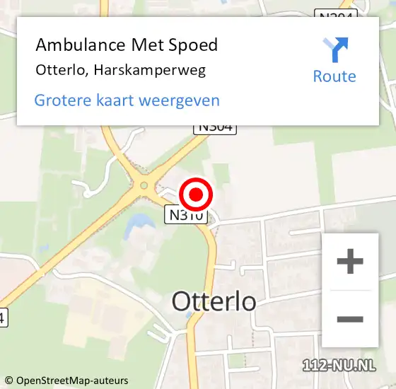 Locatie op kaart van de 112 melding: Ambulance Met Spoed Naar Otterlo, Harskamperweg op 28 oktober 2022 23:08