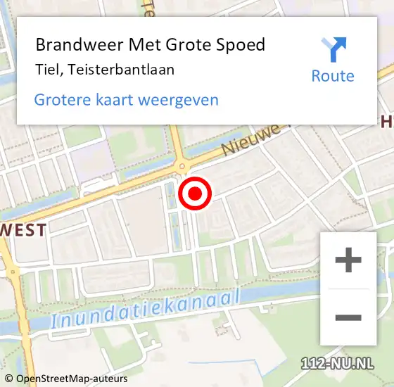 Locatie op kaart van de 112 melding: Brandweer Met Grote Spoed Naar Tiel, Teisterbantlaan op 28 oktober 2022 23:19