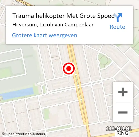 Locatie op kaart van de 112 melding: Trauma helikopter Met Grote Spoed Naar Hilversum, Jacob van Campenlaan op 29 oktober 2022 00:06