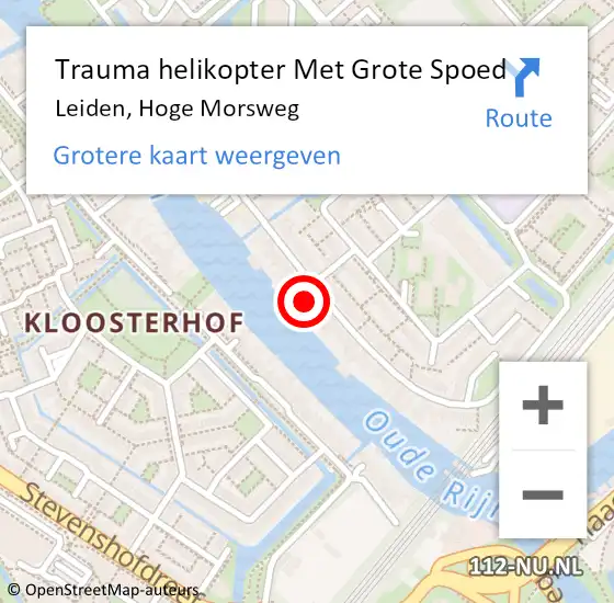 Locatie op kaart van de 112 melding: Trauma helikopter Met Grote Spoed Naar Leiden, Hoge Morsweg op 29 oktober 2022 00:31