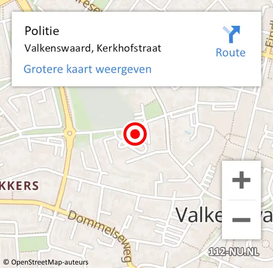 Locatie op kaart van de 112 melding: Politie Valkenswaard, Kerkhofstraat op 29 oktober 2022 01:46