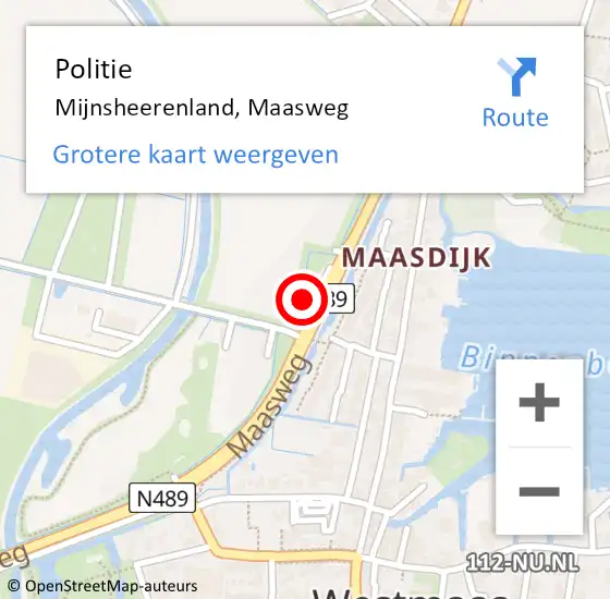 Locatie op kaart van de 112 melding: Politie Mijnsheerenland, Maasweg op 29 oktober 2022 01:53