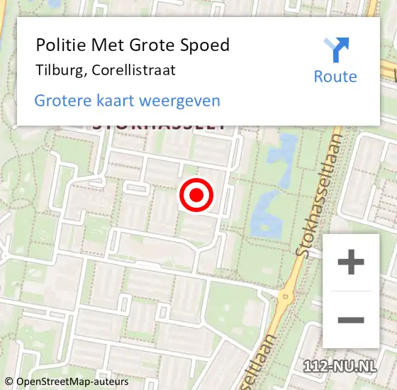 Locatie op kaart van de 112 melding: Politie Met Grote Spoed Naar Tilburg, Corellistraat op 29 oktober 2022 02:42