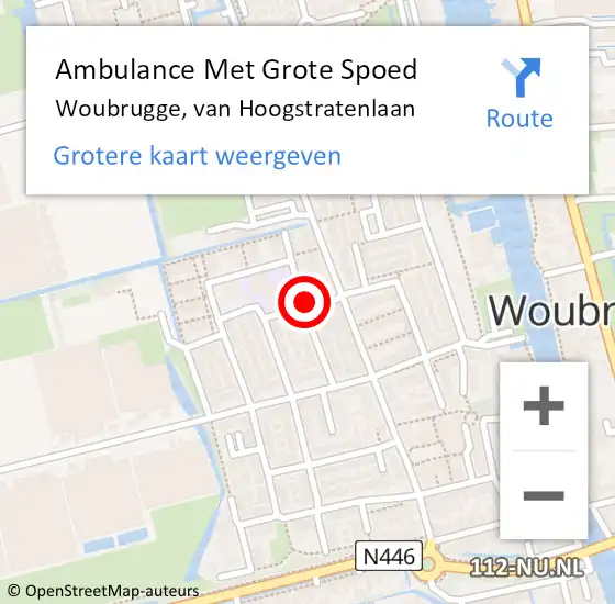 Locatie op kaart van de 112 melding: Ambulance Met Grote Spoed Naar Woubrugge, van Hoogstratenlaan op 29 oktober 2022 02:50