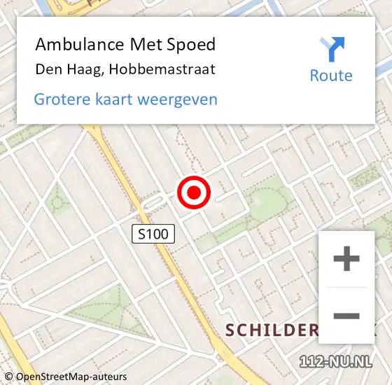 Locatie op kaart van de 112 melding: Ambulance Met Spoed Naar Den Haag, Hobbemastraat op 29 oktober 2022 02:50