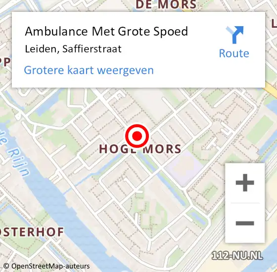 Locatie op kaart van de 112 melding: Ambulance Met Grote Spoed Naar Leiden, Saffierstraat op 29 oktober 2022 02:54