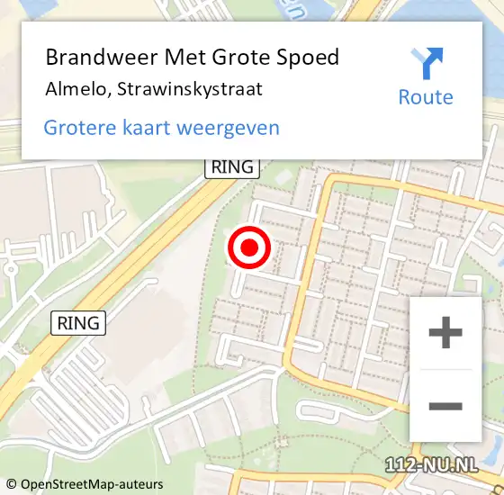 Locatie op kaart van de 112 melding: Brandweer Met Grote Spoed Naar Almelo, Strawinskystraat op 29 oktober 2022 04:33