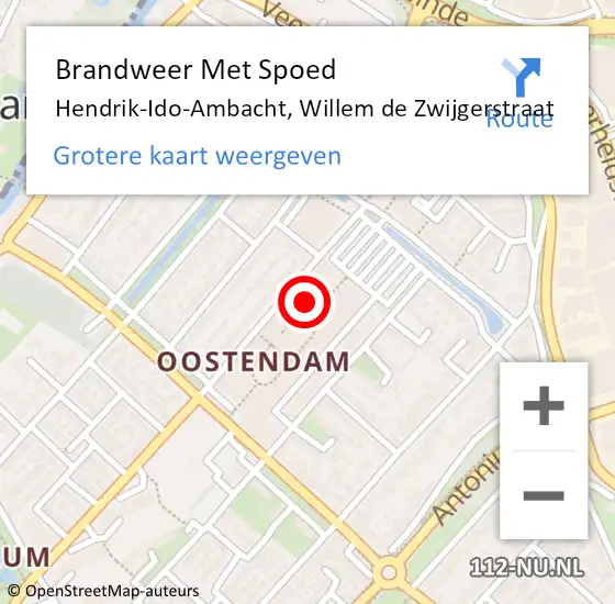 Locatie op kaart van de 112 melding: Brandweer Met Spoed Naar Hendrik-Ido-Ambacht, Willem de Zwijgerstraat op 29 oktober 2022 05:03