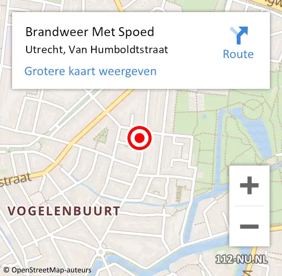 Locatie op kaart van de 112 melding: Brandweer Met Spoed Naar Utrecht, Van Humboldtstraat op 29 oktober 2022 05:44